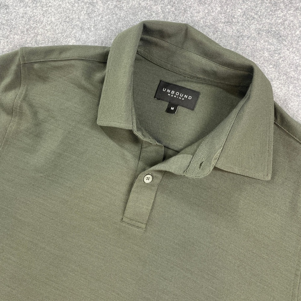 Unbound Merino Mens Polo Shirt M Olive Green Wool Short Sleeve Blend Work